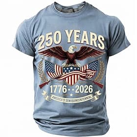 4 juillet 2026, 250e anniversaire Homme Drôle T-shirt Manche Courte T-shirt Impression 3D Col ras du cou Chemise Mode Designer Simple Occasionnel Quotidien Soi
