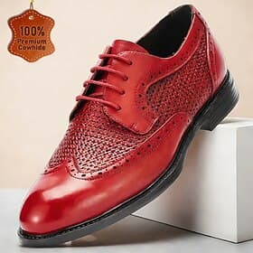 Hochwertige rote Herren-Oxfordschuhe aus echtem Leder mit Flügelkappe, perforiertem Brogue-Schnürdesign, formelle Schuhe für Bräutigam, Partys, Hochzeiten, Ban