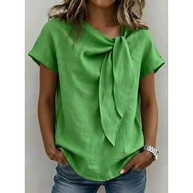 Femmes Chemises effet lin Chemisier Chemise en faux lin Couleur Unie Quotidien Élégant Basique Manche Courte Asymétrique Hauts Réguliers Quotidien Noir Jaune K