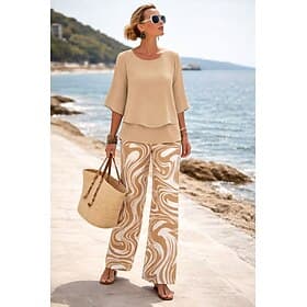 Femmes Ensembles de Pantalons Demi Manches Papillon Col rond Graphique Géométrique Élégant Vacances Occasionnel Quotidien Plage Bleu Vert Kaki Printemps Été C