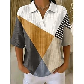 Women's Waffle T-shirt Textured Knit Tops Graphic Geometric Elegant Vintage Half Sleeve Polo Collar Regular Tops Casual Daily Blue Yellow Purple Green Summer S