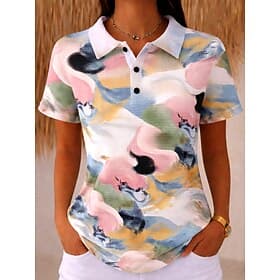 Women's Shirt Waffle Polo Shirts Summer Tops Ombre Graphic Abstract Vintage Stylish Short Sleeve Turndown Polo Collar Regular Tops Beach Wedding Casual Daily B