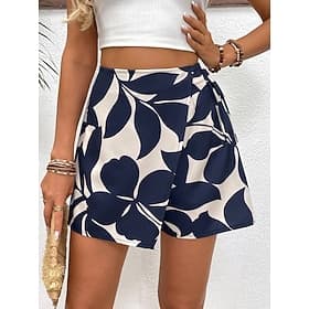 Damen Jogginghose Chinos Skort Urlaub Streetwear Lässig Kurz Hohe Taille Blumen Druck Bequem Weich Mikroelastisch Outdoor Urlaub Straße Marinenblau Sommer Früh