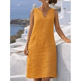 Femmes Robe Longueur Genou Robes en coton et lin Robe fourreau Robe d'Été Robe Décontractée Basique Quotidien Vacances Sortir Coupe régulière Couleur Unie Sans