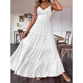 Women's Maxi Dress White Dress Slip Dress Elegant Fashion Modern Outdoor Beach Vacation Regular Fit Plain Sleeveless V Neck Black White Summer Spring