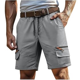 Men's Tactical Cargo Cargo Shorts Shorts Casual Shorts Drawstring Pocket Elastic Waist Plain Comfort Breathable Knee Length Daily Outdoor Vacation Vacation Fas