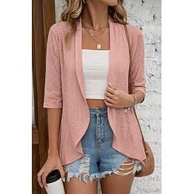Women's Casual Jacket Comfortable Breathable Cut Out Casual Plain Vacation Street Daily Wear Going out Open Front Regular Collarless Regular Fit 3/4 Length Sle