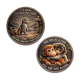 Punch Monkey Commemorative Coin, Inspirational Motivational Collectible, One Day One Step Encouragement Gift, Positive Message Keepsake for Kids and Adults