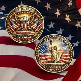 U.S. 250th Anniversary Commemorative Coin, Patriotic Collectible Challenge Coin with Eagle, Liberty, American Flag, Durable Metal Souvenir for Display, 1776–20