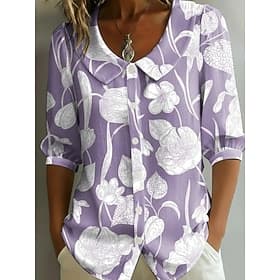 Women's Shirt Print Floral Graphic Vacation Vintage Stylish Half Sleeve Peter Pan Collar Regular Tops Casual Daily Blue Pink Purple Orange Summer Spring