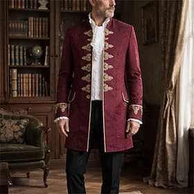 Médiéval Renaissance Manteau Manches longues Prince Gentleman Noble Broderie Déguisement Homme Royal Halloween Carnaval Foire de la Renaissance LARP Adulte Man