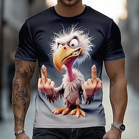 Men's Animal Funny T Shirt Short Sleeve T shirt 3D Print Crew Neck Shirt Exaggerated Designer Party Holiday Blue Black Red Summer Spring Clothing Apparel S M L