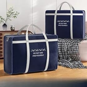 Large Capacity Foldable Clothes Storage Boxes, Letter Classic Blue Style, Durable Handles And Zipper Closure, Multifunctional Closet And Underbed Storage Organ