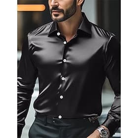 Herren Hemd Satinhemd Kleidhemd Knopfhemd Farbverlauf Geschäft Hochzeit Blau Silber Schwarz Weiß Langarm Umlegekragen Ganzjahres Bekleidung Rein