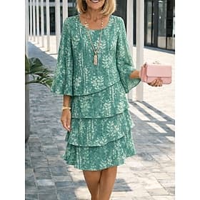 Women's Knee Length Dress Shift Dress Casual Regular Fit Floral Graphic 3/4 Length Sleeve Crew Neck Pink Orange Green Summer Spring