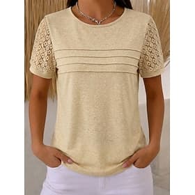 Women's Blouse Lace Tops Lace Pleated Plain Stylish Modern Sleeveless Crew Neck Regular Tops Casual Beach Holiday Black Pink Wine Beige Summer Spring