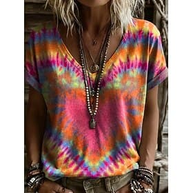 Music Festival Women's T Shirt Print Floral Graphic Plants Vintage Stylish Casual Short Sleeve V Neck Regular Tops Casual Daily Weekend Blue Ash Black Pink Gre