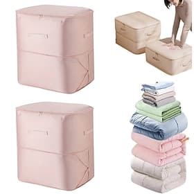 2Pcs Ultra Space Saving Self Compression Organizer, Zipper Large Capacity Storage Bag, Thick Satin Fabric Heavy Duty Bags for Comforters Blankets Bedding Duvet