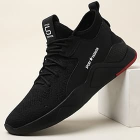 Men's Black Athletic Knit Sneakers Lightweight Breathable Lace-Up Sport Walking Running Shoes for Men, Gym Workouts, Jogging, Travel and Everyday Casual Wear