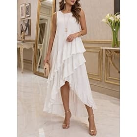 Femmes Robe Midi Robe d'Été Robe Blanche Robe trapèze Robe d'été Vacances Occasionnel Boho Quotidien Fête Robe d'Été Coupe régulière Uni Sans manches Col ras d