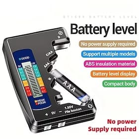 Comprobador de baterías universal, verificador de baterías para pilas AA, AAA, C, D, 9V y 1,55V (tipo botón), no requiere fuente de alimentación, detector de n