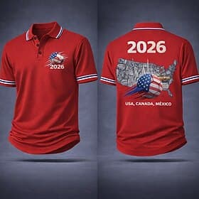 2026 Soccer Cup Men's Soccer Polo Shirts Short Sleeve Polo Shirts Lapel Casual Athleisure 3D Print Buttons Summer Spring Blue White Red