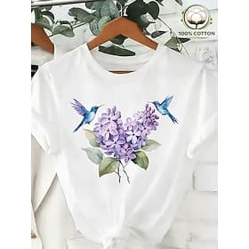 Women's 100% Cotton T Shirt Print Floral Graphic Vintage Stylish Classic Short Sleeve Crew Neck Regular Tops Casual Daily Weekend White Summer Spring