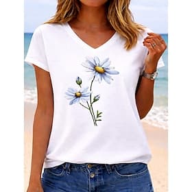 Mujer Camiseta Estampado Graphic Letra Equipo de fútbol Elegante Clásico Casual Manga Corta Escote en Pico Tops regulares Casual Diario Azul Piscina Verde con