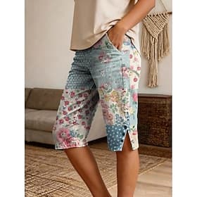 Women's Bermuda shorts Cotton Linen Shorts Capri Pants Leggings Vacation Vintage coastalgrandmastyle Calf-Length Mid Waist Floral Graphic Print Comfort Inela