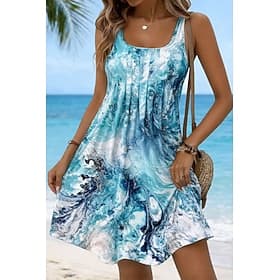 Women's Knee Length Dress Sundress A Line Dress Summer Dress Strapless Dress Vacation Casual Beach Regular Fit Graphic Marble Sleeveless U Neck Blue Pink Purpl