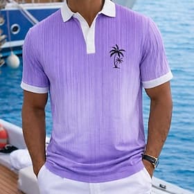 Men's Palm Tree Hawaiian Polo Shirts Short Sleeve Polo Shirts Collared Shirts Casual Athleisure Daily Wear Vacation Wear 3D Print Buttons Breathable Mesh Sprin