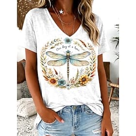 Women's T Shirt Print Floral Graphic Vintage Stylish Classic Short Sleeve V Neck Long Tops Casual Daily Going out Blue Sage Green White Purple Summer Spring