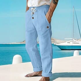 Per uomo Pantaloni di Lino Pantaloni Pantaloni Estivi Pantaloni da Spiaggia Coulisse Elastico in vita Tasca Frontale Semplice Comodità Traspirante Lunghezza in
