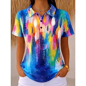 Women's Shirt Waffle Polo Shirts Summer Tops Ombre Graphic Geometric Vintage Stylish Short Sleeve Turndown Polo Collar Regular Tops Beach Wedding Casual Daily