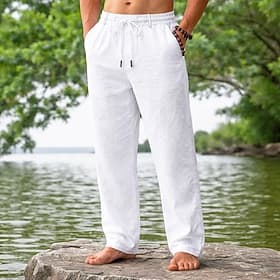 Homme Pantalons en Lin Pantalon d'été Pantalons de Plage Cordon de serrage Avec Poches Taille Élastique Uni Confort Respirant Quotidien Plage Vacances Vacances