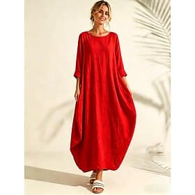 Robe longue en coton 100% pour femme, manches 3/4, coupe droite
