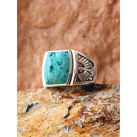 Bague bohème pour homme en alliage et turquoise, chevalière vintage tendance disponible en plusieurs tailles, idéale pour les vacances à la plage, les tenues d