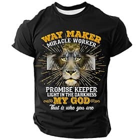 Herren Bibel Löwe von Juda Kreuz Wegmacher Wundertäter Mein Gott Religiös Christlich Spirituell Anbetung T-Shirt Grafik Rundhals Regulär Fit Kirche Sonntag Täg