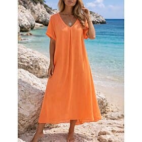 Women's Maxi Dress Linen-feel Dresses Casual Dress A Line Dress Faux Linen Dress Fashion Modern Daily Vacation Going out Loose Fit Plain Short Sleeve V Neck Bl