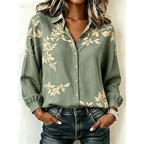 Women's Shirt Buttons Print Floral Graphic Elegant Vintage Tropical Long Sleeve Shirt Collar Regular Tops Casual Daily Work Blue Purple Green Summer Spring Fal
