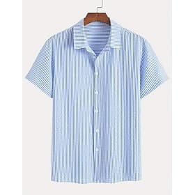 Homme Chemise Chemise Décontractée Chemise en crépon Chemise Boutonnée Bleu Noir Rouge Vert Manche Courte Bandes verticales Col de chemise Occasionnel Quotidie