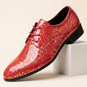 Rote Oxford-Schnürschuhe mit Crackle-Print für Herren – ein ausdrucksstarkes Schuhwerk für stilbewusste Männer, ideal für Hochzeiten, Bankette, Partys und fest