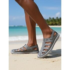 Sandalias de playa grises con aberturas para hombre, calzado casual de verano ligero, sin cordones y con puntera cerrada, estilo relajado de resort para hombre