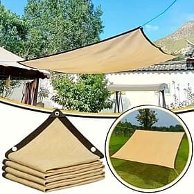 Filet d'ombrage respirant haute densité beige, disponible en plusieurs tailles, idéal pour les terrasses, les pique-niques, les abris de voiture et le jardin;