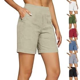 Women's Bermuda Shorts Vacation Basic Short Mid Waist Inelastic Daily Home White Navy Blue Green khaki Summer Spring