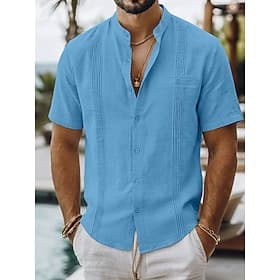 Homme Chemise Chemise en lin Chemise d'été Chemise de Plage Chemise hawaïenne Couleur Unie Occasionnel Quotidien Bleu Jaune foncé bleu marine Vert Manche Court