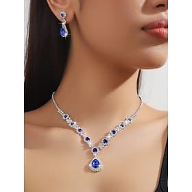 Earrings Set Two-piece Suit Crystal Alloy Earrings Necklace Women's Elegant Trendy Jewelry Set For Wedding