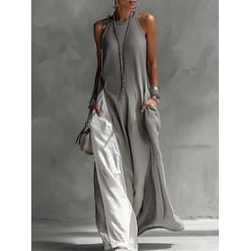 Women's Maxi Dress Shift Dress Sundress Vacation Casual Boho Daily Holiday Summer Dress Plain Sleeveless Halter Neck Navy Black Yellow Wine