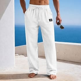 Herren Leinenhosen Sommerhose Baggy-Hosen Strandhose Kordelzug Elastischer Bund Gerader Schnitt Einfach Komfort Atmungsaktiv Volle Länge Lässig Täglich Strand