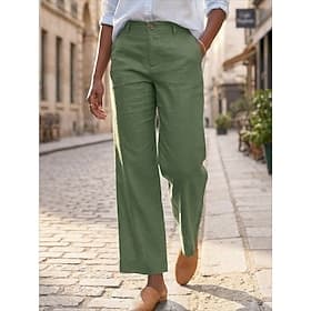 Femmes Coton et lin Jambe large Dress Pants works Élégant Travail Long Taille haute Noir Blanche Vert Véronèse Rouge Été Printemps Automne Hiver